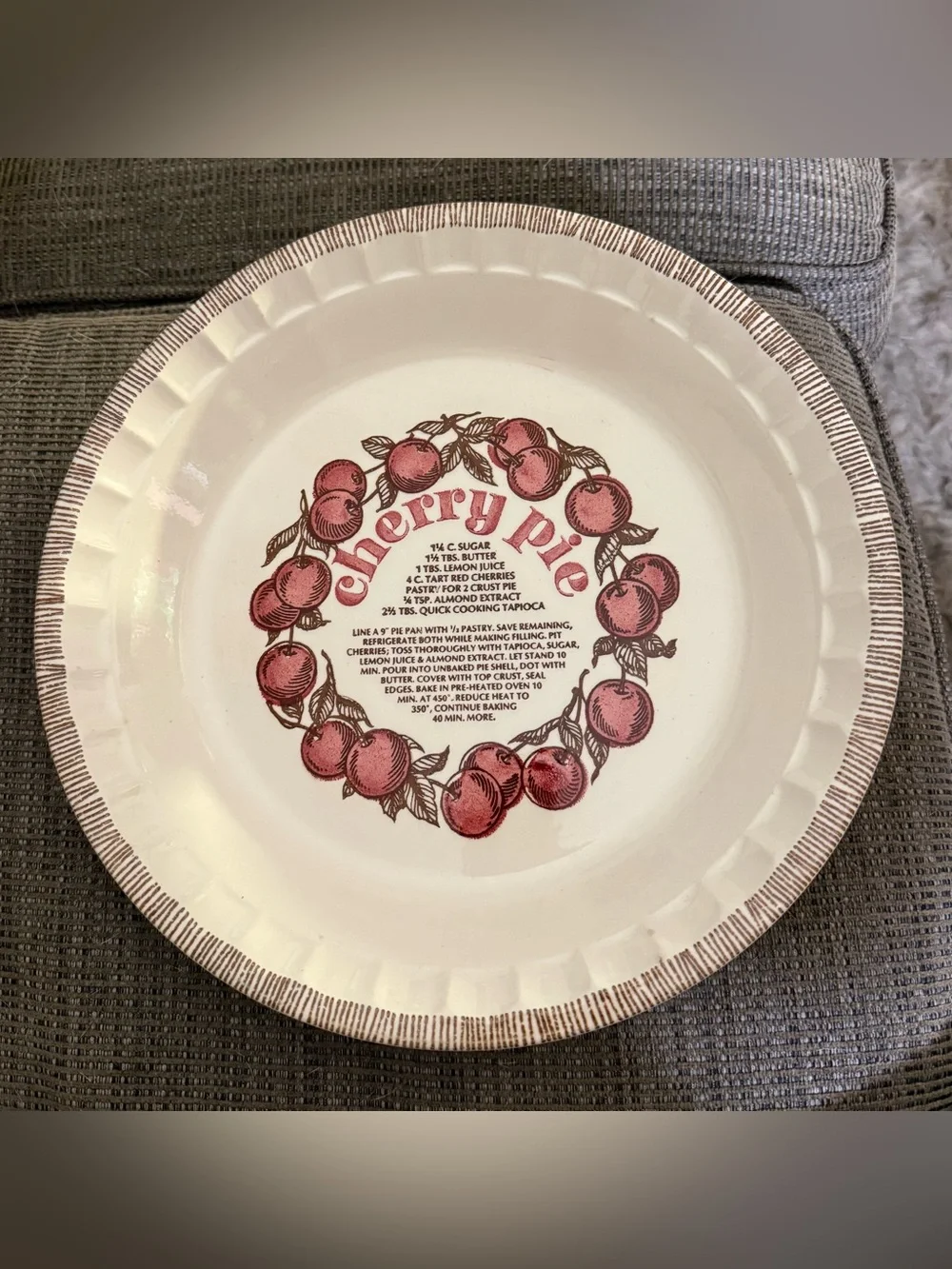 Vintage Cherry Pie Ceramic Serving Plate - Red Cherry Design